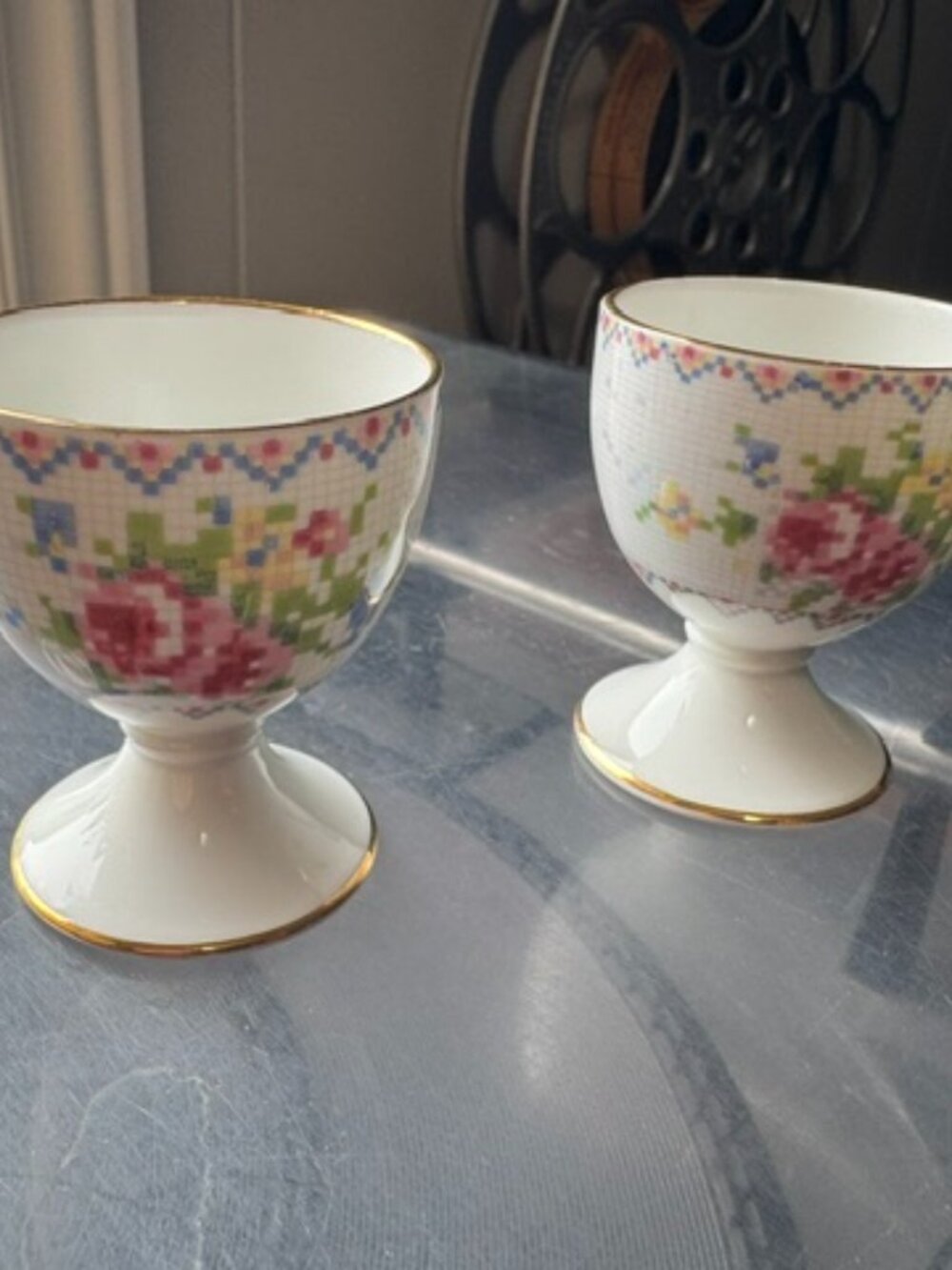 Royal Albert Petit Point Bone China Egg Cups Set of 2 Vintage England